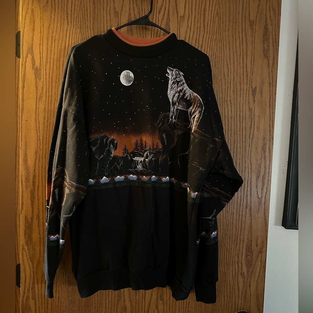 Artisans Sunchein Design Wolf and Moon 90’s Crewneck Sweatshirt  men’s size XXL